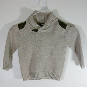 Cherokee Sweater Boys 3T Tan 100% Cotton Toggle Button Faux Leather Shawl Neck